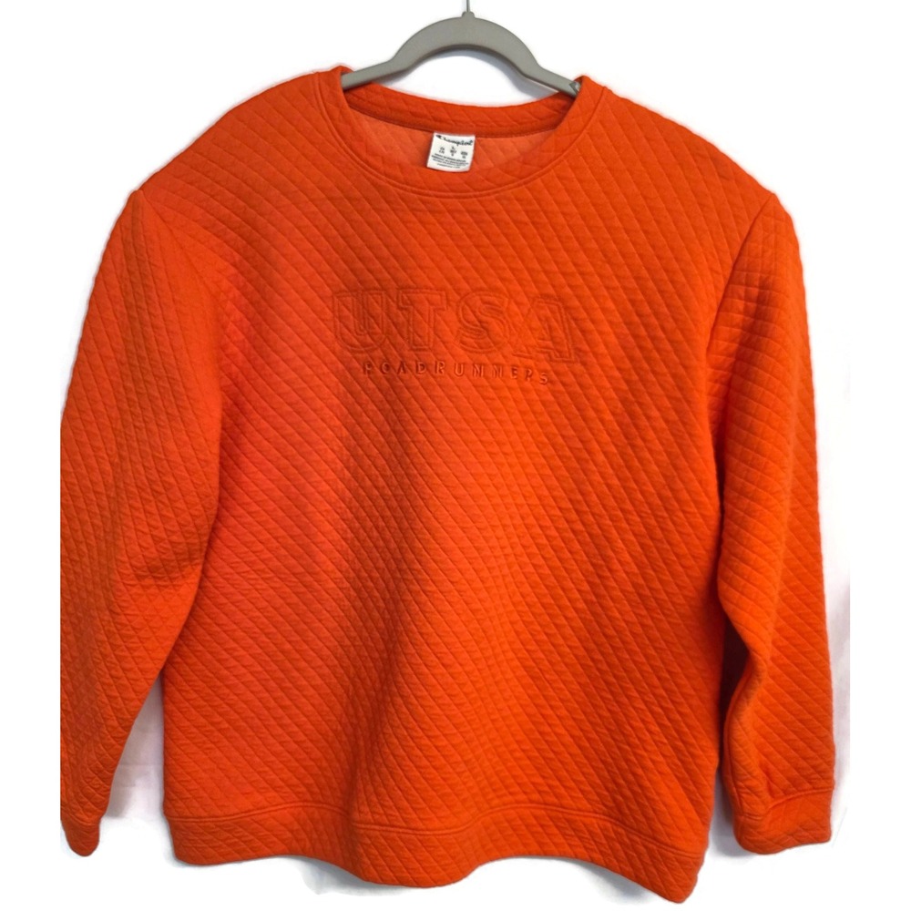 Champion UTSA Roadrunners Quilted Sweatshirt Orange Mens Large Pullover Crewneck